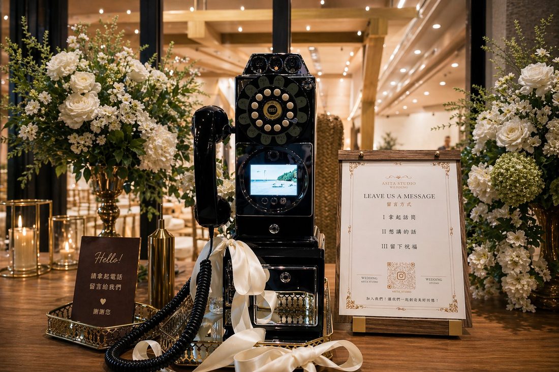 1985 經典黑色電話錄影機在婚禮宴會現場